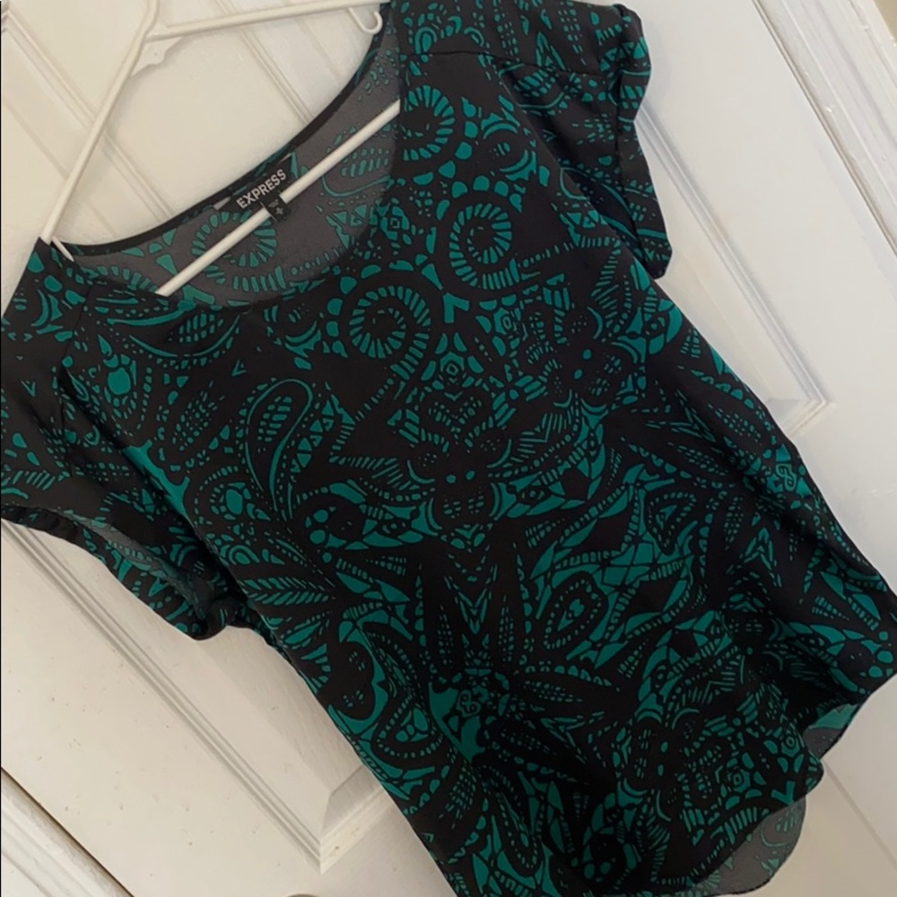Express Short-sleeve Blouse - Green/Black